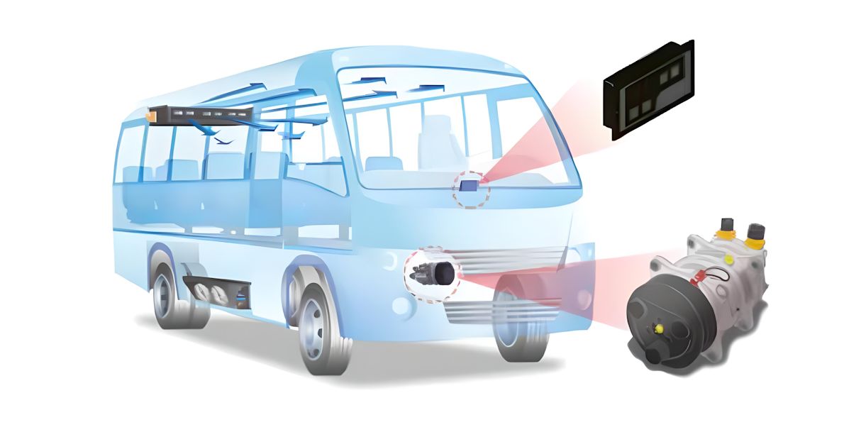 Ilustração: sistema do ar-condicionado de micro-ônibus