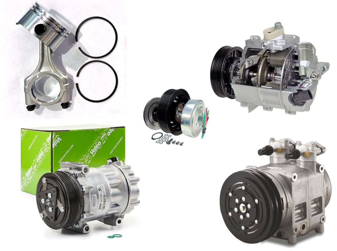 Ilustração: compressor e peças componentes do sistema de ar-condicionado de ônibus