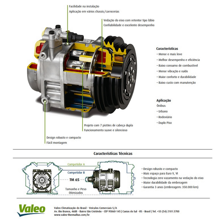 Características Técnicas do Compressor do Ar-condicionado de Ônibus Valeo TM 65