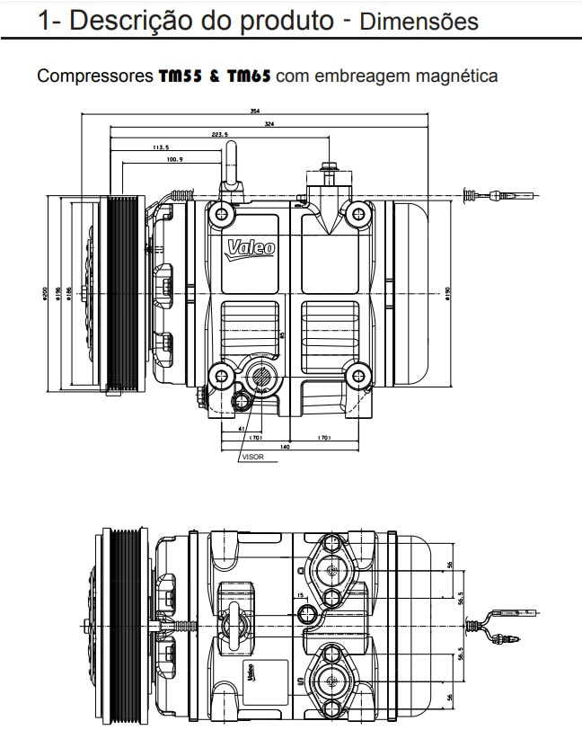  Dimensões do Compressor do Ar-condicionado de Ônibus Valeo TM 65