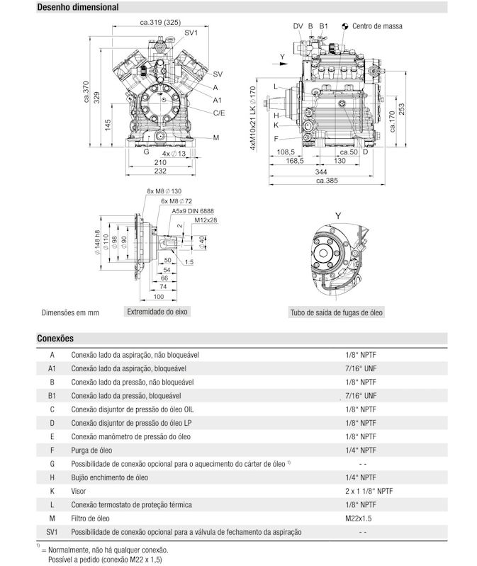 Desenho Dimensional do Compressor do Ar-condicionado de Ônibus BOCK FK40