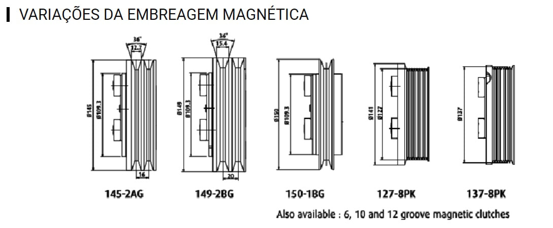Variações da Embreagem Magnética do Compressor do Ar-condicionado de Ônibus Valeo TM 21
