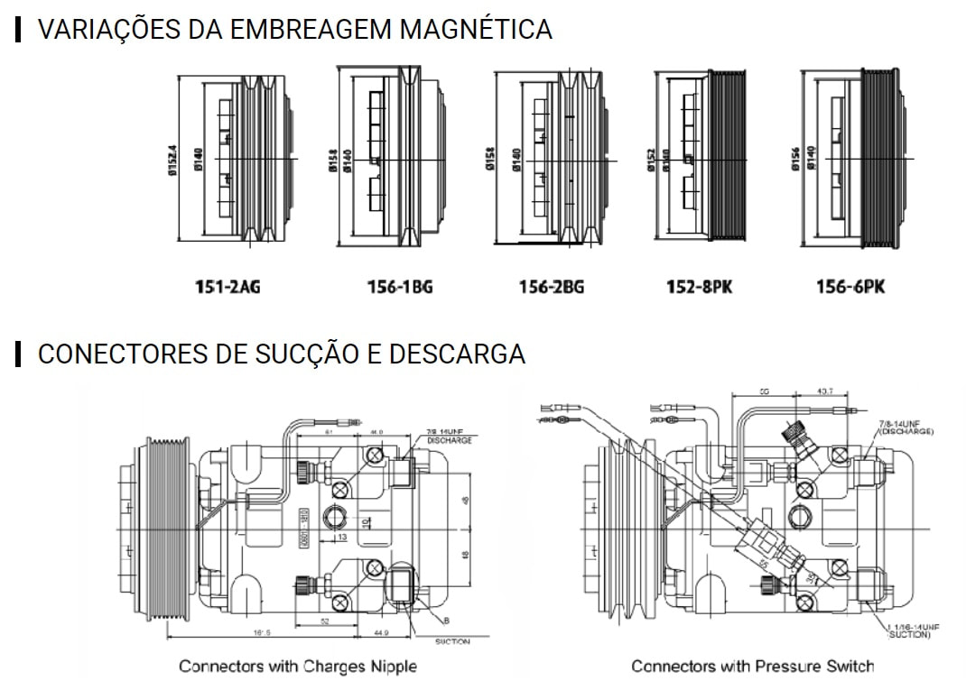Variações da Embreagem Magnética do Compressor do Ar-condicionado de Ônibus Valeo TM 31