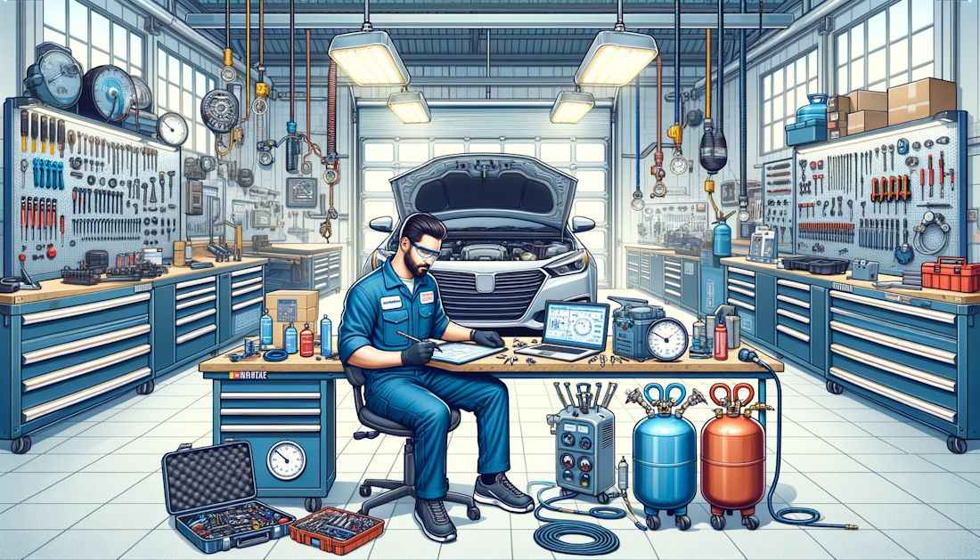 Ilustração: especialista em manutenção do ar-condicionado automotivo
